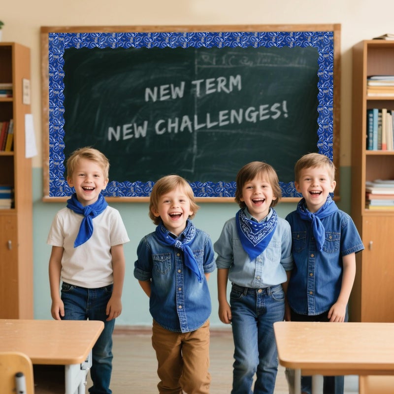 BeYumi Cowboy Bandana Border Trim - 65ft Back to School Western Themed Blue Bandana Scalloped Rolled Border Trim Wild West Themed Bulletin Board Set Classroom Office Chalkboard Wall Party Decoration - Image 3